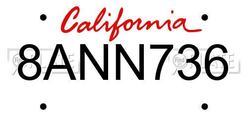 8ANN736 California License Plate