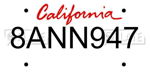8ANN947 California License Plate