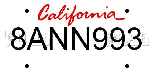 8ANN993 California License Plate