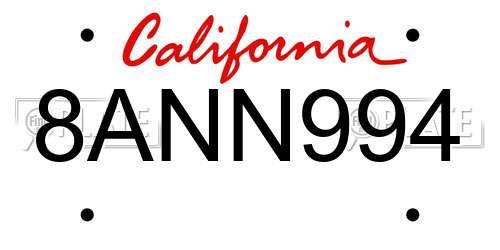 8ANN994 California License Plate