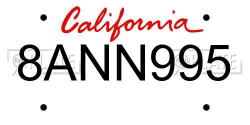 8ANN995 California License Plate