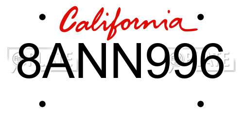 8ANN996 California License Plate
