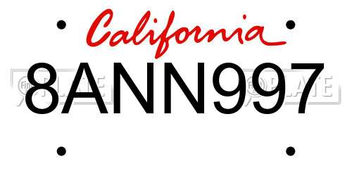8ANN997 California License Plate