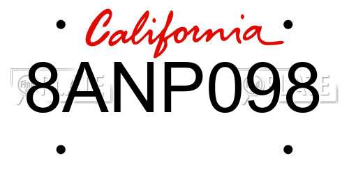 8ANP098 California License Plate