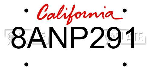 8ANP291 California License Plate