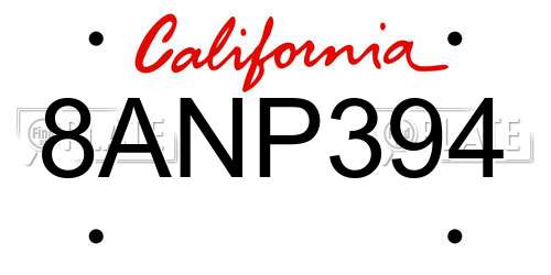 8ANP394 California License Plate