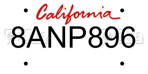 8ANP896 California License Plate