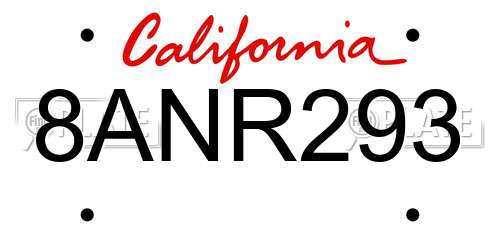 8ANR293 California License Plate