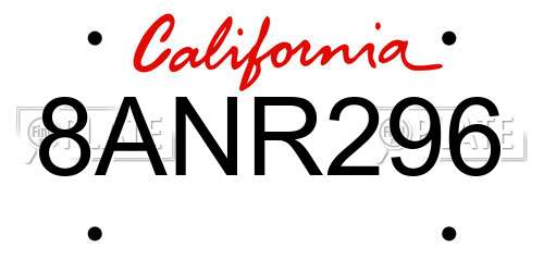 8ANR296 California License Plate