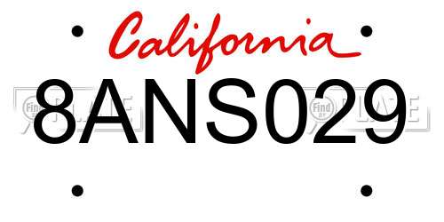 8ANS029 California License Plate
