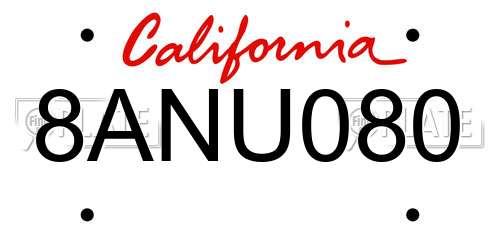 8ANU080 California License Plate