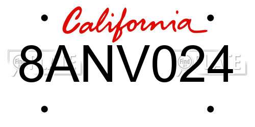 8ANV024 California License Plate