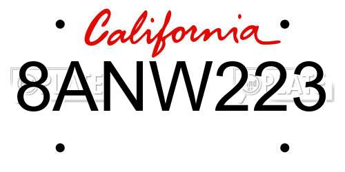 8ANW223 California License Plate