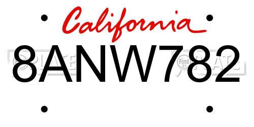 8ANW782 California License Plate