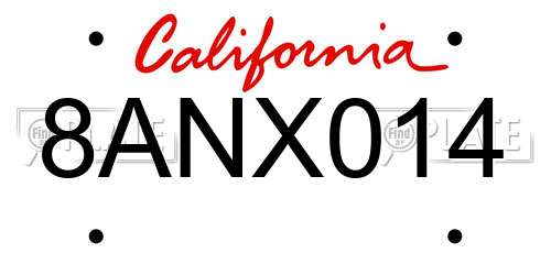 8ANX014 California License Plate