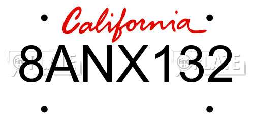 8ANX132 California License Plate