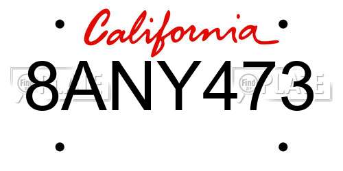 8ANY473 California License Plate