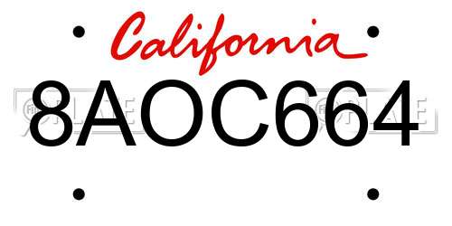 8AOC664 California License Plate