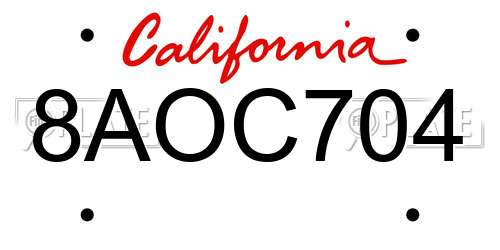 8AOC704 California License Plate