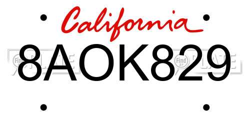 8AOK829 California License Plate