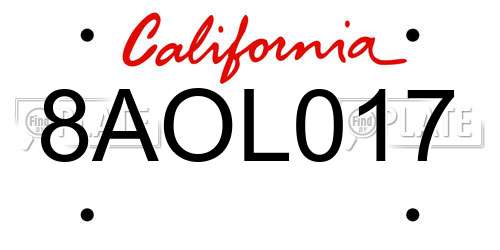 8AOL017 California License Plate