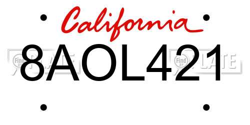 8AOL421 California License Plate