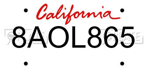 8AOL865 California License Plate
