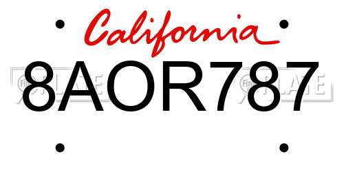 8AOR787 California License Plate