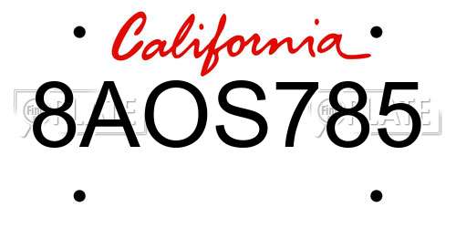 8AOS785 California License Plate