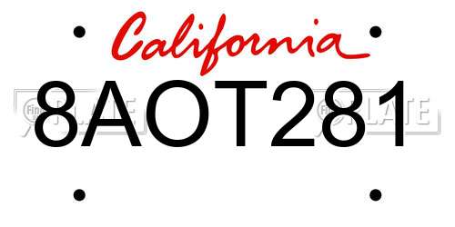 8AOT281 California License Plate