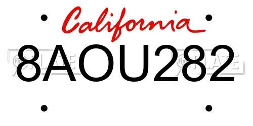 8AOU282 California License Plate