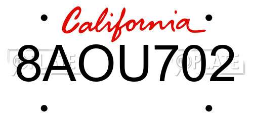 8AOU702 California License Plate