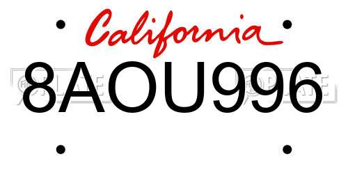 8AOU996 California License Plate
