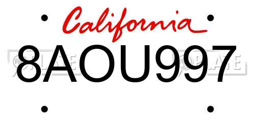 8AOU997 California License Plate