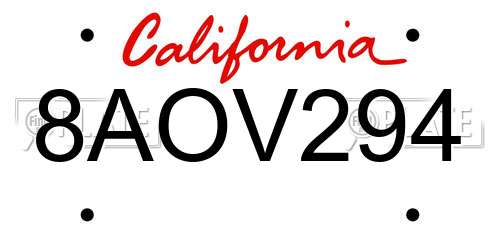 8AOV294 California License Plate