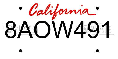 8AOW491 California License Plate