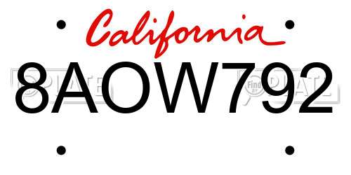 8AOW792 California License Plate