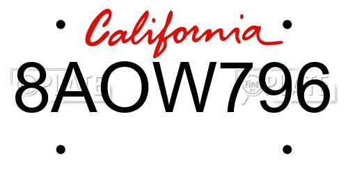 8AOW796 California License Plate