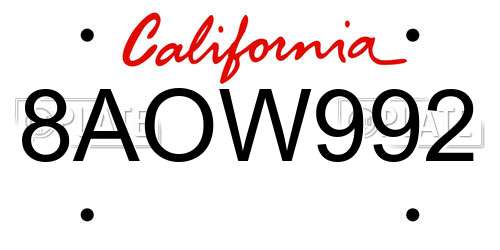 8AOW992 California License Plate