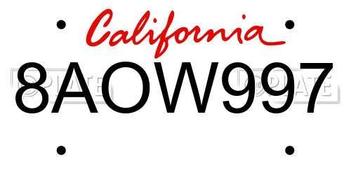8AOW997 California License Plate