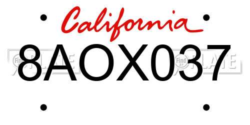 8AOX037 California License Plate