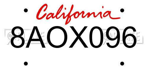8AOX096 California License Plate