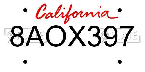 8AOX397 California License Plate