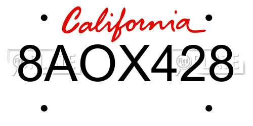 8AOX428 California License Plate