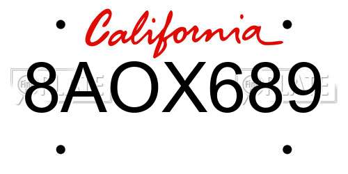 8AOX689 California License Plate