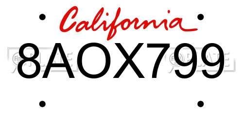8AOX799 California License Plate