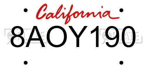 8AOY190 California License Plate