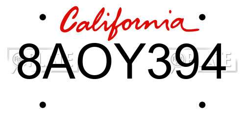 8AOY394 California License Plate