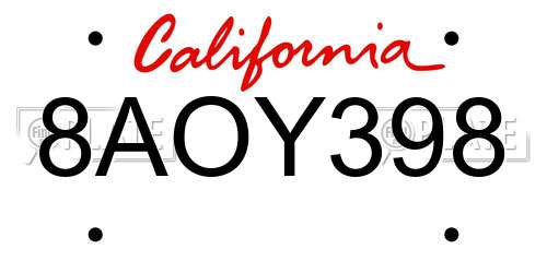 8AOY398 California License Plate