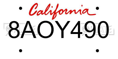 8AOY490 California License Plate